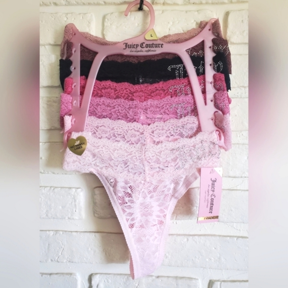 NEW NWT Juicy Couture Sexy Rhinestone Lace Thongs Underwear Panties 7 pack Large